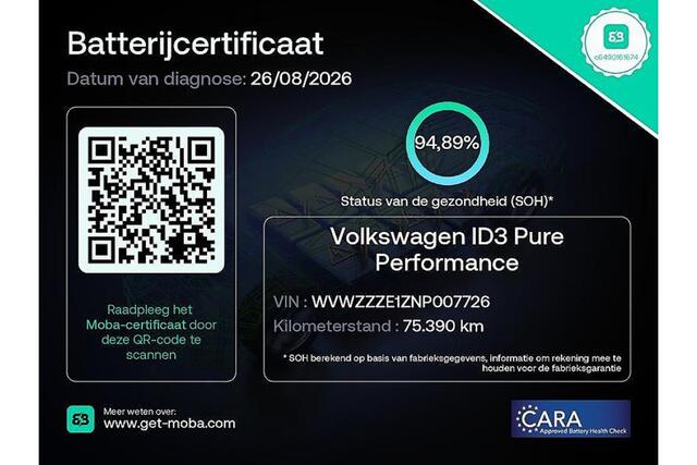 Volkswagen ID.3 Pure 45 kWh SOH 94,8 ADAPTIVE CRUISE,CLIMA,DEC 21,