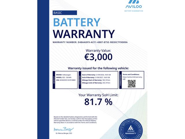 Volkswagen ID.3 First Plus 58 kWh ?SOH 90.1% ?Rijklaarprijs ?Matrix LED ?Full LED ?Alcantara ?Sfeerverlichting ?Navigatie ?Camera ?Lichtmetaal 19" ?Parkeersensoren