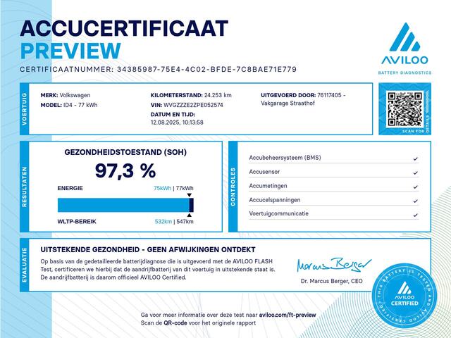 Volkswagen ID.4 Pro 77 kWh, SOH 97% / Camera + Sensoren / Carplay + Android Auto / Full LED / 19' LMV