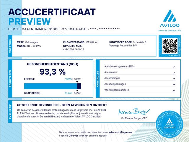 Volkswagen ID.4 Pro 77 kWh / 93,3 % SOH / BTW / Panoramadak / Elektrische + Massage stoel /