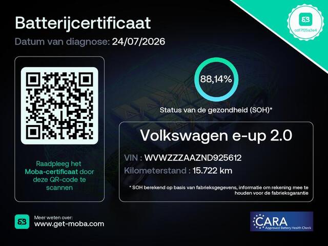 Volkswagen UP! e-Up! e-up! Style 83 pk | Navigatie via App | Autom. airco | Cruise control | Parkeersensoren achter | Achteruitrijcamera | Stoelverwarming |