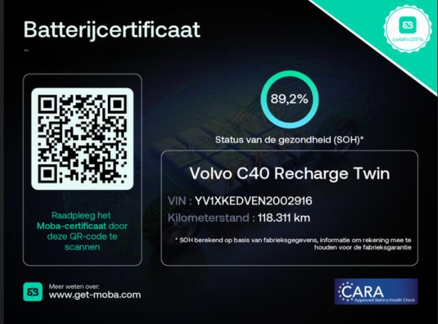 Volvo C40 Recharge Twin 78 kWh - Panorama, Carplay, 360 Camera, Half Leer, Memory, SOH 89,2%