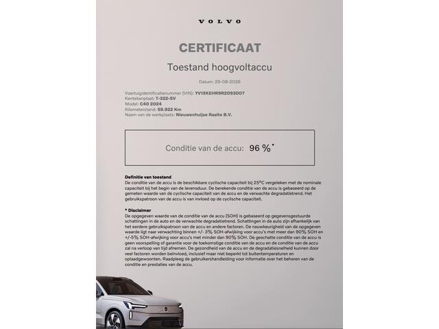 Volvo C40 Single Motor Extended Range Plus 82 kWh | SOH:96% | 20" Velgen | Stoel/stuurverwarming | Warmtepomp | Parkeercamera | Extra getint glas | Adaptive Cruise | Pilot Assist |