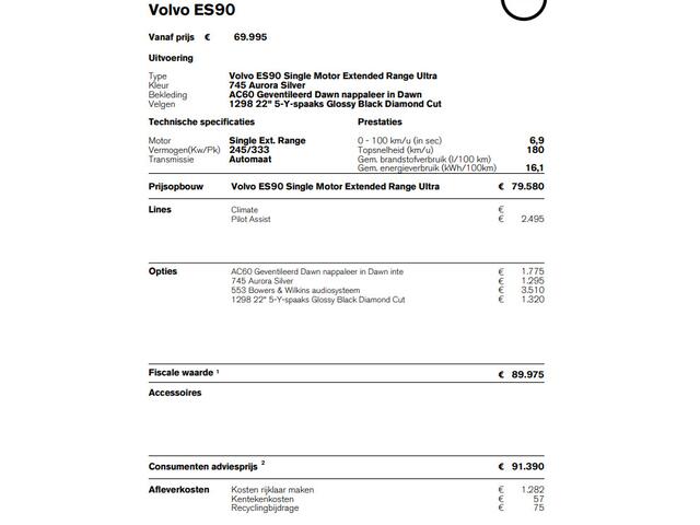 Volvo ES90 333PK Automaat Single Ext. Range Ultra