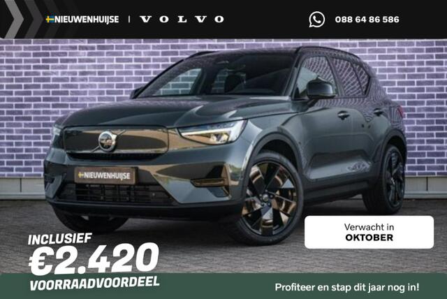 Volvo EX40 Single Motor Extended Range Ultra Europa Black Ed. | Long Range | Google | Harman Kardon Audio | Panoramadak | Getint Glas | Elektrische Stoelverstelling | Nubuck Bekleding | Adaptieve Cruise Control | Dodehoekdetectie | Zitverlenging | Stoel-/Stuurverwarming | Elek. Achterklep | Keyless | Memory | 20" inch Lichtmetalen Velgen