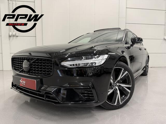 Volvo V90 T6 AWD R-Design BLACK PANO/TREKHAAK/H&K/MEMORY/LEER-ALCANTARA/KEYLESS/ACC/PILOT-ASSIST/19"/DONKERE-HEMEL/PRIVACY/SFEER/LED/RECENT GROTE OH BEURT GEHAD BIJ VOLVO