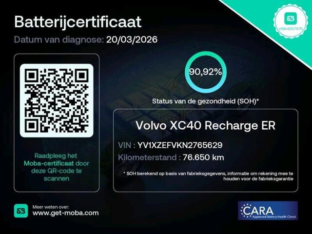 Volvo XC40 Recharge Pro 1e Eigenaar | Dealer Onderh | BTW | NAP | SOH91% | Pano | Trekhaak | 360 Cam | Elek Stoel + Memory | Winter Pack | Sfeer | H&K | Warmtepomp | 1 Kabel | Elek Klep | ACC | Full Led |