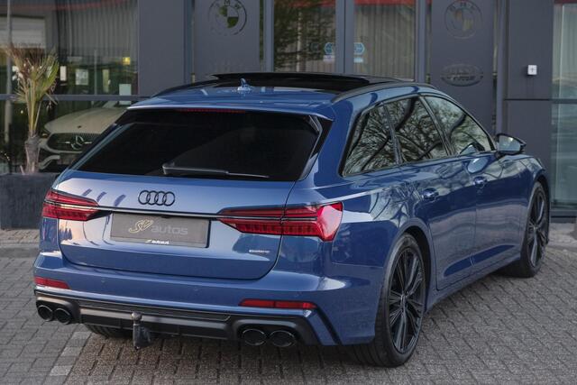 Audi A6 Avant 50 TFSIe 300pk Quattro S-line Facelift Panoramadak Bang&Olufsen *BTW* Trekhaak elec. Ascari blauw S6 diffusor Black pack