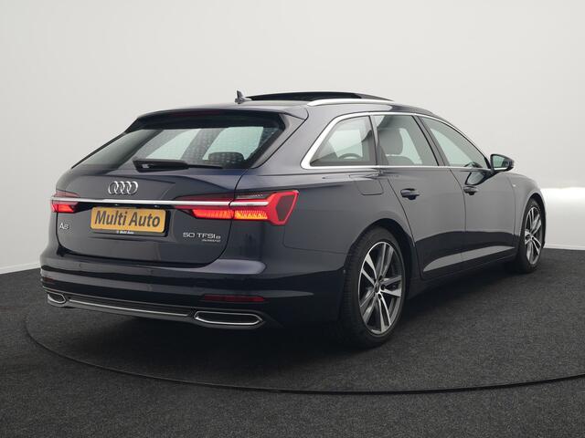 Audi A6 Avant 50 TFSI e quattro S Line Plug In Hybrid 300pk PHEV | Trekhaak Af Fabriek | Panodak | Head Up | Bang & Olufsen | Lederen Sportstoelen Verwarmd | Adaptive Cruise | Apple Carplay | Camera | Blis | Navigatie | Virtual | DAB | JGS-28-R