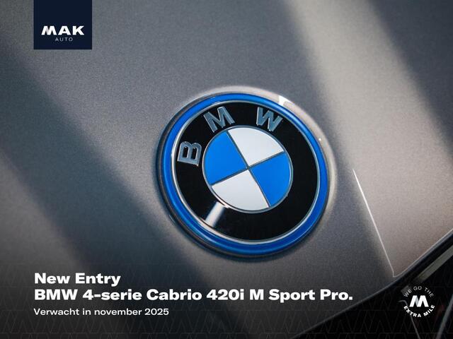 BMW 4-SERIE Cabrio 420i M Sport Pro, NL-auto, 1e eig., Sonderlackierung, Forzen, Merino, H/K, HUD, Adap-LED, keyless, 19", NP95k