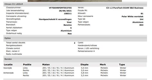 Citroen C3 1.2 110PK 6 Versn. PureTech Business * Distributie vv bij 94.000KM * / Navigatie / Pdc+Camera / Airco-ecc./ Radio multimedia /