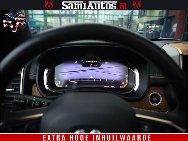 Dodge 1500 Ram BLACK OPS LONGHORN 5.7 V8 HEMI | 8820KM! | BOM VOL | HUD | LUCHTVERING | PANO | 200L LPG | ADAPTIVE CRUISE | DIGI VIRTUAL CLUSTER | CARPLAY | 3500KG | HEADUP | CREW CAB DUBBELE CABINE | 5 PERSOONS | ZWART MET BRUIN LEDER | Z.G.A.N