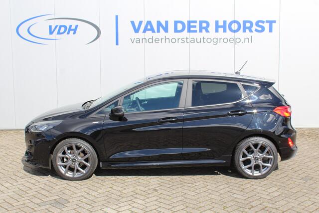 Ford FIESTA 1.0-100pk EcoBoost ST-Line. Luxe en sportieve Fiesta ! Stoel-, stuur- en voorraamverwarming, keyless entry/keyless go, adaptive cruise cntrl, volautm. airco, camera, parkeersensoren v+a, navigatie by Apple/Android, LM wielen, lane assist, LED ver