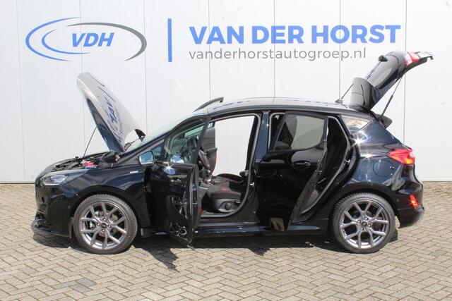 Ford FIESTA 1.0-100pk EcoBoost ST-Line. Luxe en sportieve Fiesta ! Stoel-, stuur- en voorraamverwarming, keyless entry/keyless go, adaptive cruise cntrl, volautm. airco, camera, parkeersensoren v+a, navigatie by Apple/Android, LM wielen, lane assist, LED ver