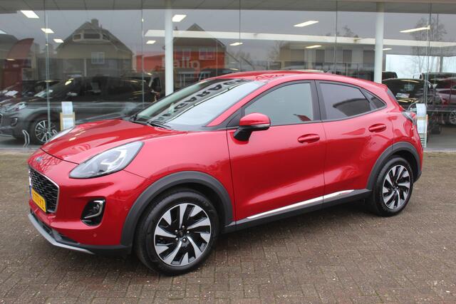 Ford PUMA 1.0-125pk EcoBoost Mild-Hybrid Titanium. Fabrieksgarantie t/m 09-05-2027 ! Volautm. airco, stoel-, stuur- en voorraamverwarming, trekhaak, privacy glass, adaptive cruise cntrl, dodehoek assistent, camera, pdc v+a, rij-assistent pakket, winterpakket, metal