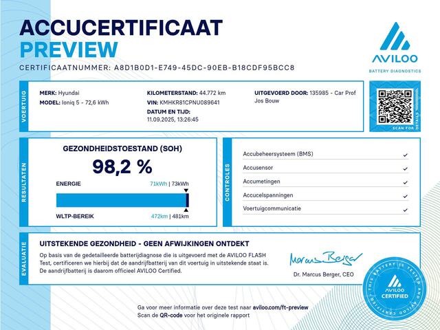 Hyundai IONIQ 5 Lounge AWD 73kWh Accu 98.2% SOH | 10 jaar garantie tot 180 dKm | Leder | EL. Stoelen | Head-UP