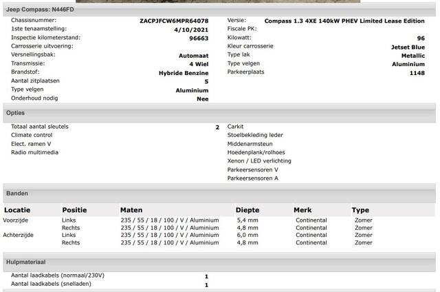 Jeep COMPASS 4xe 190PK Plug-in Hybrid Limited Edition / Leder / Pdc+Camera / Airco-ecc./ Stuur-Stoelverwarming / Winter-Pack /