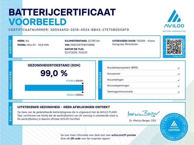 KIA e-Niro EV Light Edition 64.8 kWh - SOH 99% - Navigatie - Climate Control - Apple Carplay/Android Auto - Parkeersensoren achter - Fabrieksgarantie tot 05-2031
