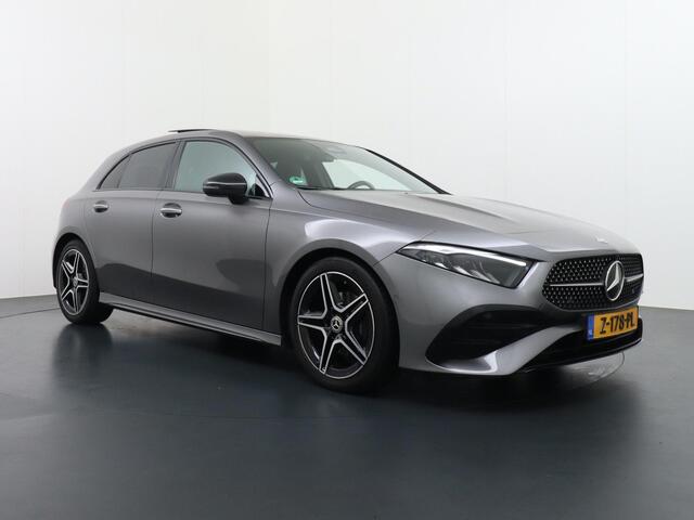 Mercedes-Benz A-KLASSE 200 AMG Line FACELIFT | 163PK | Night-pakket | Panoramadak | Ambienteverlichting | Dodehoek | Mountaingrau | Rijklaar + 12 mnd BOVAG garantie