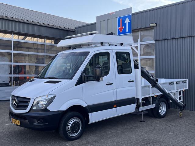 Mercedes-Benz SPRINTER 513 CDI 366 Hiab Laadkraan 018T Trekhaak 2000 kg Airco 6 persoons uitvoering Open laadbak Pick-up Euro 6 Verkeersbord Actiebord Pijlenbord Bakwagen P-up Tachograaf 1e eigenaar ex gemeente