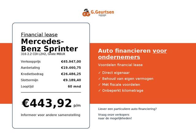 Mercedes-Benz SPRINTER 316 CDI L2H2 Full Led, Grote MBUX, Navigatie, Apple Carplay, Cruise Control
