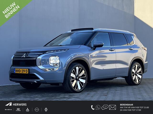 Mitsubishi OUTLANDER 2.4 PHEV Instyle / Fabrieksgarantie tot 04-2033 / Panorama schuifdak / 1.600 kg Trekhaak / HUD / Camera 360° / Elektrische stoelen en klep / Stuur-, stoel- en achterbankverwarming / Leder / 20"LM wielen /