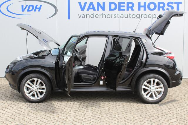 Nissan JUKE 1.2-116pk DIG-T S/S Acenta. Zeer nette en goed onderhouden hoogzitter ! Autm. airco, camera, trekhaak, LM wielen, airco, cruise control, navigatie, telefoonvoorb., All season banden, privacy glass etc