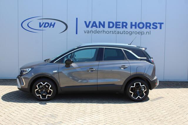 Opel Crossland 1.2-110pk Turbo 'Elegance'. Mooie en luxe hoogzitter met weinig km's ! Volautm. airco dual, cruise control, camera, comfortstoelen, metallic lak, LM wielen, navigatie, telefoonvoorb., lane- en side assist, parkeersensoren v+a, LED verlichting etc.