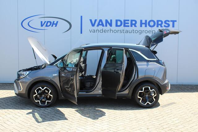 Opel Crossland 1.2-110pk Turbo 'Elegance'. Mooie en luxe hoogzitter met weinig km's ! Volautm. airco dual, cruise control, camera, comfortstoelen, metallic lak, LM wielen, navigatie, telefoonvoorb., lane- en side assist, parkeersensoren v+a, LED verlichting etc.