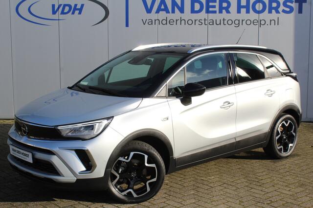Opel Crossland 1.2-110pk Turbo 'Elegance'. Mooie en luxe hoogzitter met weinig km's ! Volautm. airco dual, cruise control, camera, comfortstoelen, metallic lak, LM wielen, navigatie, telefoonvoorb., lane- en side assist, parkeersensoren v+a, LED verlichting etc.