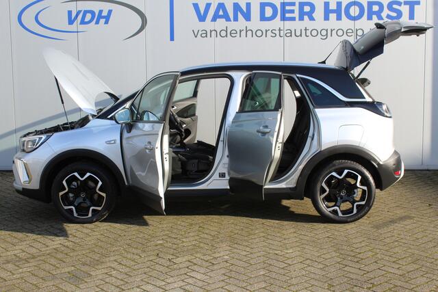 Opel Crossland 1.2-110pk Turbo 'Elegance'. Mooie en luxe hoogzitter met weinig km's ! Volautm. airco dual, cruise control, camera, comfortstoelen, metallic lak, LM wielen, navigatie, telefoonvoorb., lane- en side assist, parkeersensoren v+a, LED verlichting etc.
