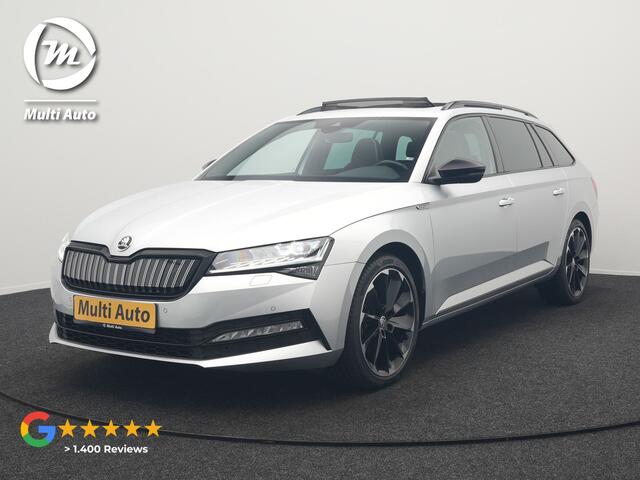 Skoda SUPERB Combi 1.4 TSI iV Sportline Plug In Hybrid 218pk Dealer O.H PHEV | Trekhaak Af Fabriek | Panodak | Adaptive Cruise | Camera | Alcantara Sportstoelen Memory & Verwarmd | Apple Carplay | Navigatie | Crystal LED | Sportstuur Vewarmd | Virtual | DAB |
