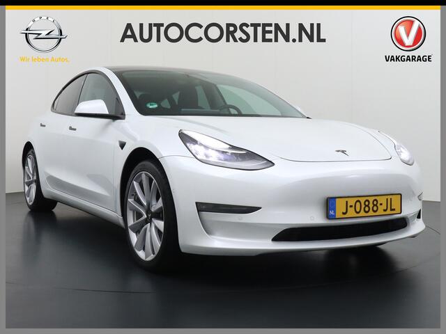 Tesla Model 3 Long Range AWD 75kWh Soh 89% Lmv 19" Navi Ecc Leder Panoramadak Adaptive Cruise Control Autopilot Elek.Stoelen+Verwarmd+Memory Premium Audio 4WD Privacy Glas Fabrieksgarantie op Accu en motor tot 24-08-2028 1e Eigenaar Origineel Nederlandse Auto