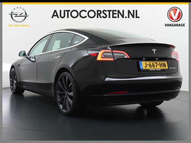 Tesla Model 3 Performance 513pk 20" AutoPilot Pano.dak Adaptive Cruise Camera''s Leer PDC-A+Voor Wifi Ecc Pdc Dual Motor ! Elektr.-A-Klep+Stuur+Verst.Stoel+Geheugen, Easy Entry Stoel+Bank-Verwarmd Keyless carbon spoiler rode remklauwen Long Range accu WiFi Voorbereid. 