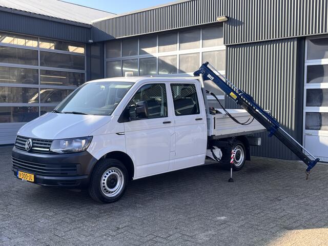 Volkswagen TRANSPORTER 2.0 TDI L2H1 DC Laadkraan Airco Trekhaak 2200kg 6 persoons Euro 6 Open laadbak Pick up p-up Bakwagen 1e eigenaar Kraan Laadkraan Dubbele cabine