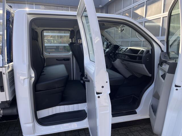 Volkswagen TRANSPORTER 2.0 TDI L2H1 DC Laadkraan Airco Trekhaak 2200kg 6 persoons Euro 6 Open laadbak Pick up p-up Bakwagen 1e eigenaar Kraan Laadkraan Dubbele cabine
