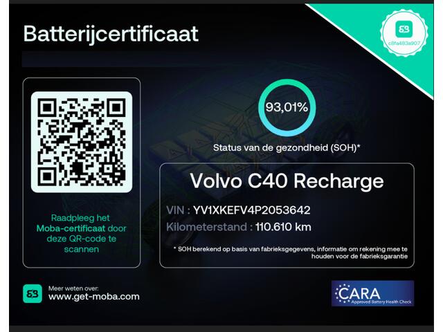 Volvo C40 Recharge Core 69 kWh - Stoelverwarming, Carplay, Panorama, Camera, SOH 93%